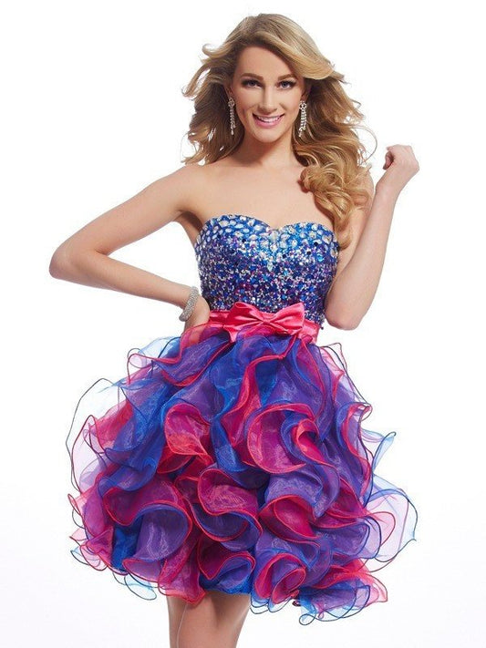 Short Sleeveless Sequin A-Line/Princess Sweetheart Organza Homecoming Dresses