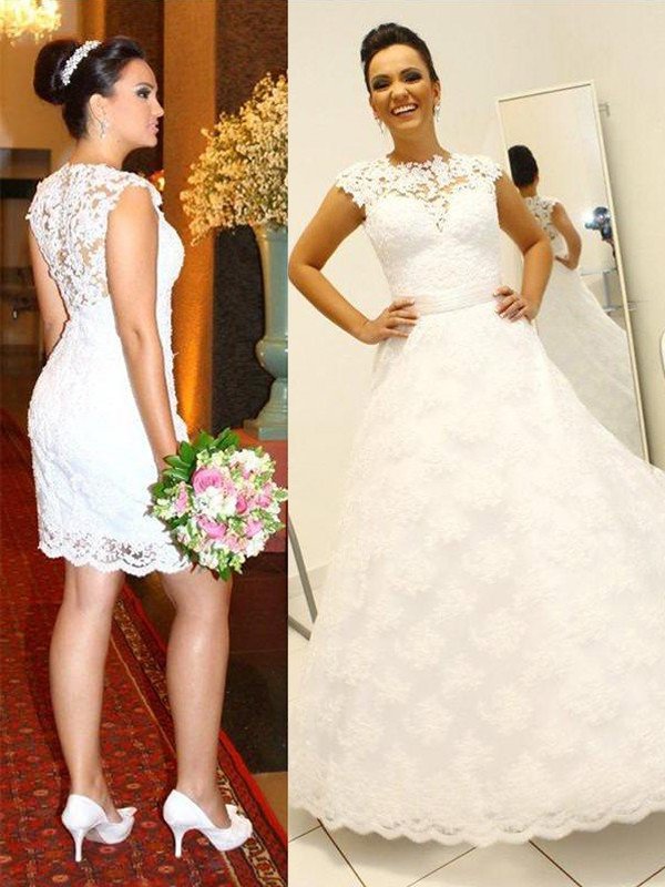 Ball Scoop Lace Sleeveless Gown Floor-Length Wedding Dresses