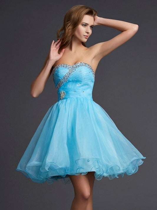 Short Beading Sweetheart A-Line/Princess Sleeveless Tulle Homecoming Dresses