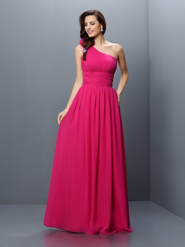 A-Line/Princess Long Sleeveless One-Shoulder Pleats Chiffon Bridesmaid Dresses