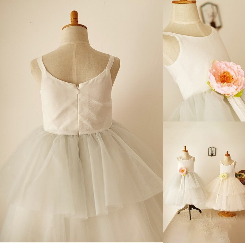 Tulle Sleeveless Scoop Knee-Length A-Line/Princess Layers Flower Girl Dresses