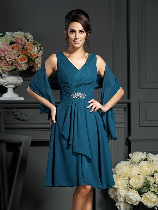 Chiffon V-neck Short Beading Mother A-Line/Princess Sleeveless of the Bride Dresses