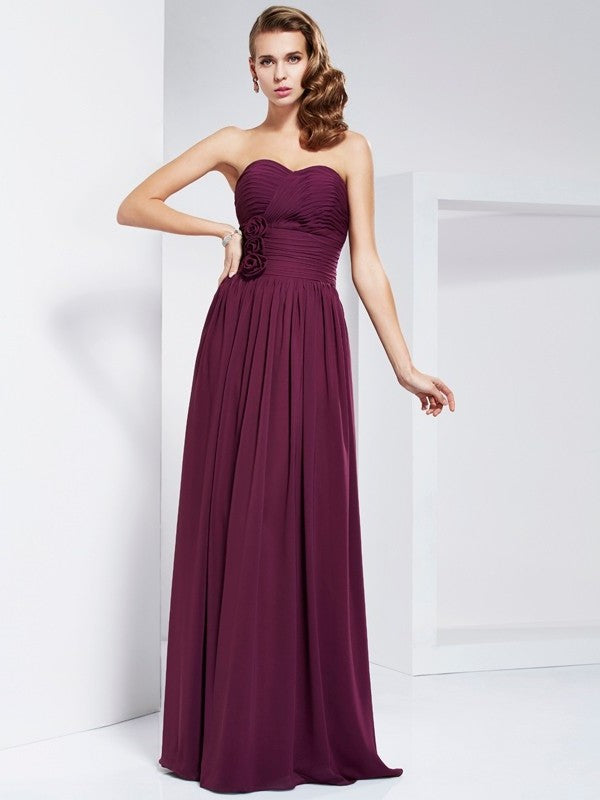 Hand-Made Sheath/Column Sweetheart Flower Sleeveless Long Chiffon Dresses