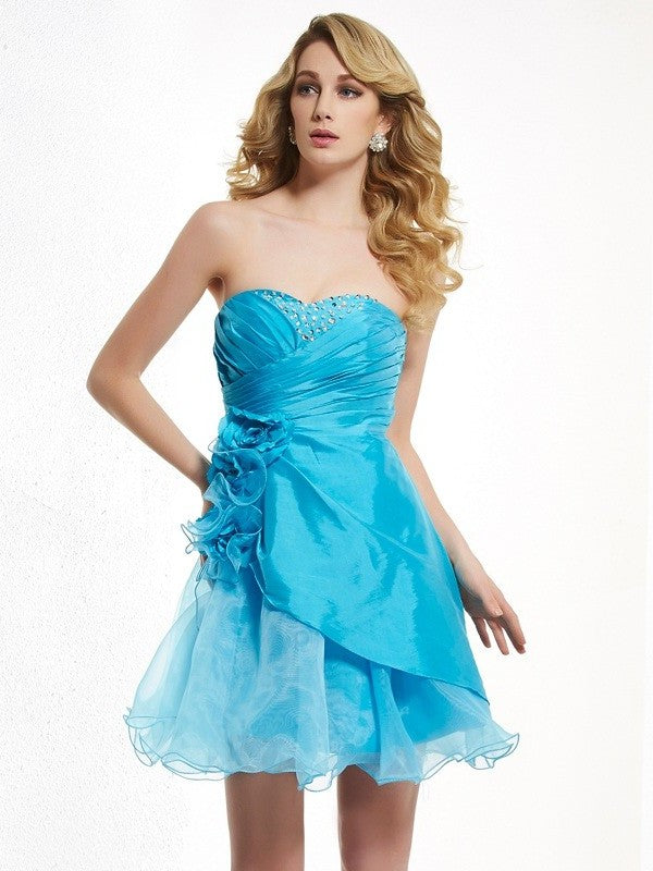 Short Beading Sleeveless Sweetheart A-Line/Princess Taffeta Homecoming Dresses