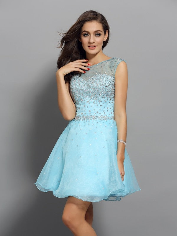 A-Line/Princess Scoop Beading Louisa Homecoming Dresses Cocktail Sleeveless Short Organza Dresses