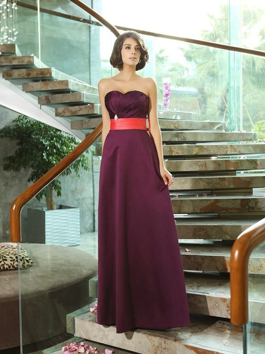 Sweetheart A-Line/Princess Sleeveless Long Satin Bridesmaid Dresses