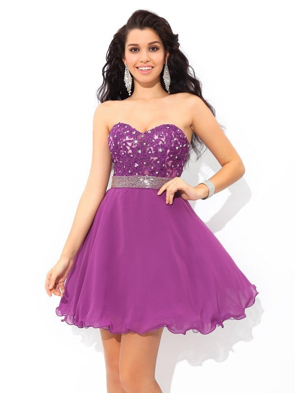 A-Line/Princess Sweetheart Beading Homecoming Dresses Sleeveless Short Chiffon Skyla Cocktail Dresses