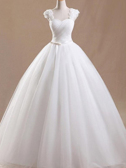 Floor-Length Gown Square Ball Sleeveless Ruffles Tulle Wedding Dresses