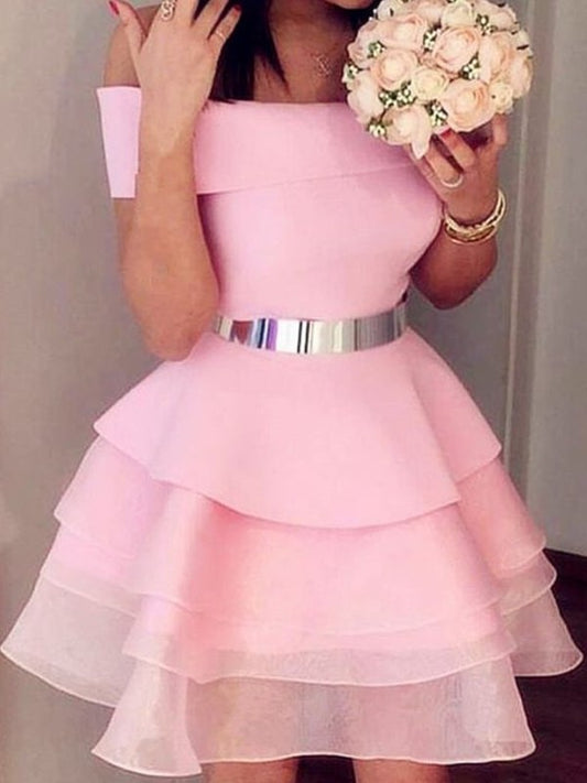 Off-the-Shoulder Organza Sash/Ribbon/Belt Sleeveless A-Line/Princess Short/Mini Homecoming Dress