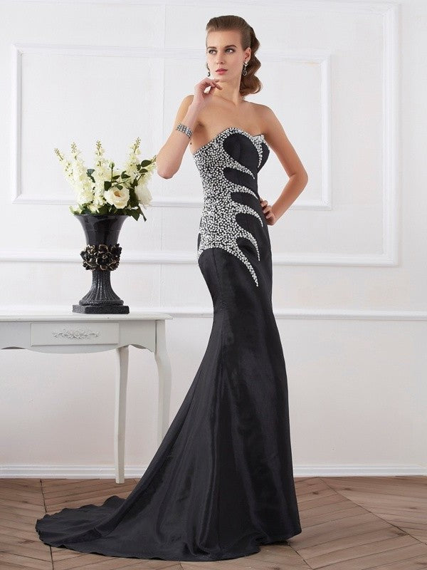 Strapless Beading Sleeveless Trumpet/Mermaid Long Taffeta Dresses