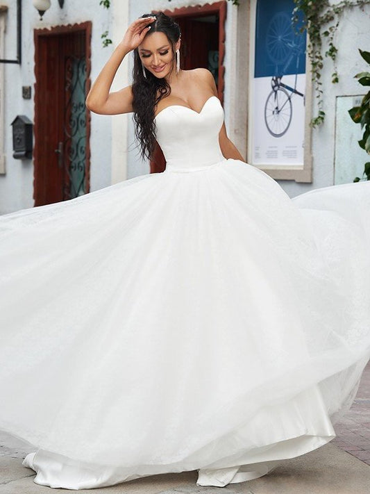 Ruffles Lace Sleeveless Sweep/Brush A-Line/Princess Sweetheart Train Wedding Dresses