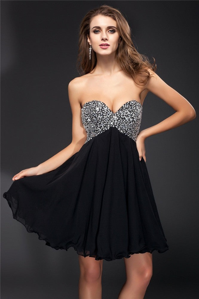 A-Line/Princess Sweetheart Edith Rhinestone Sleeveless Short Chiffon Cocktail Homecoming Dresses Dresses