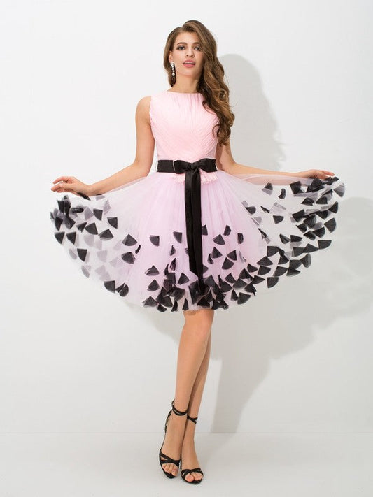 A-Line/Princess High Neck Bowknot Sleeveless Short Net Homecoming Dresses Kaylin Cocktail Dresses