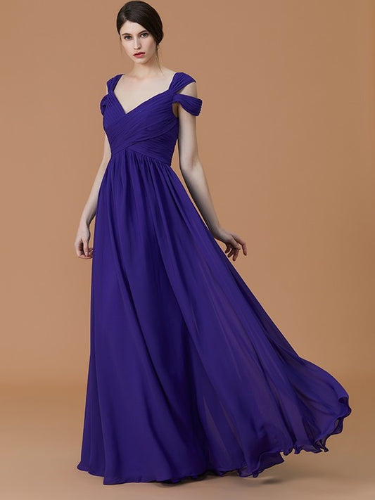 Off-the-Shoulder Floor-Length Ruched A-Line/Princess Sleeveless Chiffon Bridesmaid Dresses