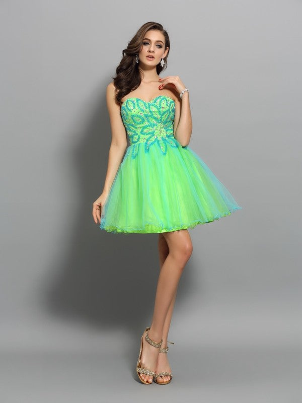 A-Line/Princess Sweetheart Beading Sleeveless Short Net Homecoming Dresses Cassidy Cocktail Dresses