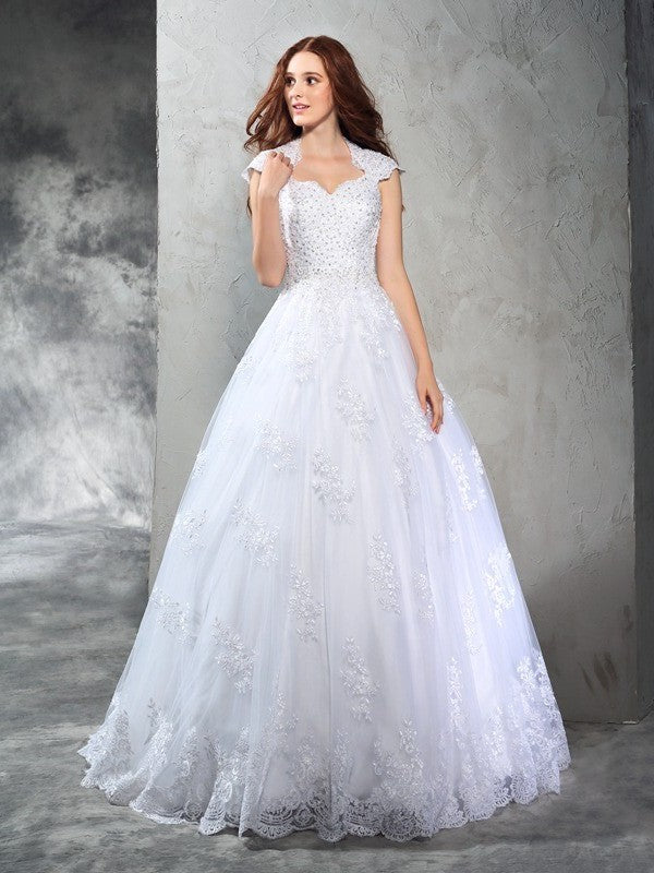 Long Sleeveless Sweetheart Ball Lace Gown Organza Wedding Dresses