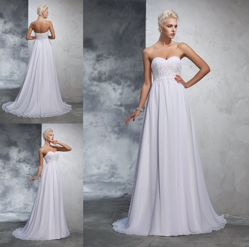 A-Line/Princess Sweetheart Beading Long Sleeveless Chiffon Wedding Dresses