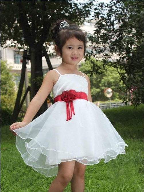 Hand-made Spaghetti Organza Flower Short Straps A-line/Princess Flower Girl Dresses