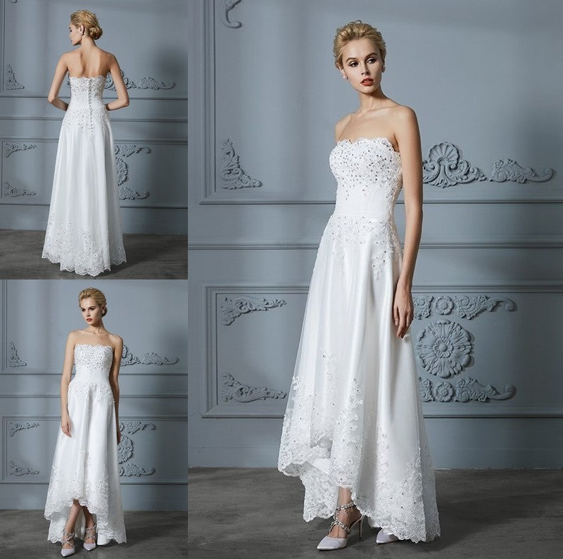 A-Line/Princess Beading Asymmetrical Sweetheart Sleeveless Tulle Wedding Dresses