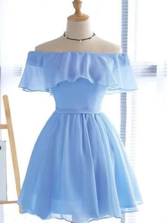 A-Line/Princess Off-the-Shoulder Chiffon Sleeveless Ruffles Short/Mini Homecoming Dresses