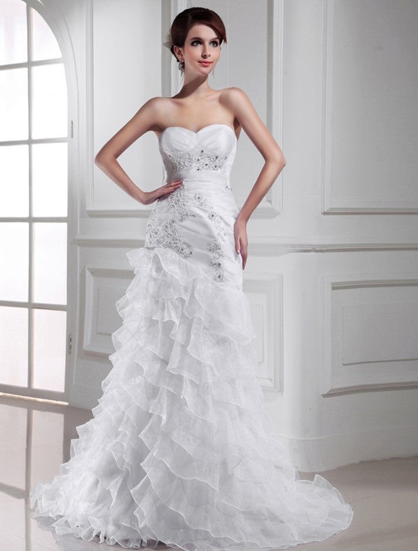 Applique Sleeveless Beading Sweetheart Trumpet/Mermaid Organza Wedding Dresses