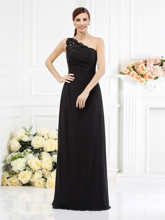 Sleeveless One-Shoulder Long Sheath/Column Satin Bridesmaid Dresses