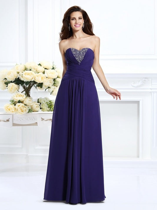 Beading Sleeveless Sweetheart A-Line/Princess Long Chiffon Dresses