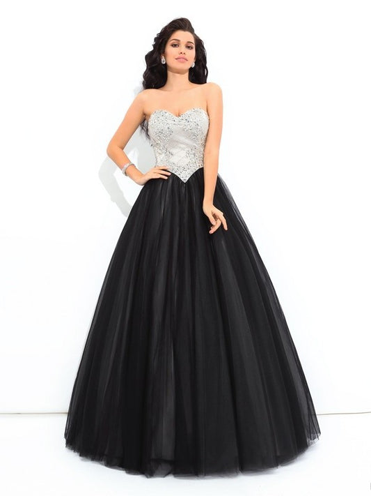 Paillette Sleeveless Long Ball Gown Sweetheart Net Quinceanera Dresses