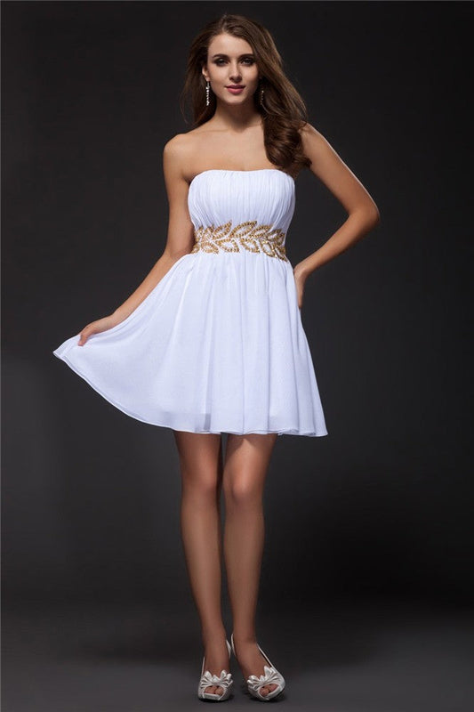 A-Line/Princess Strapless Homecoming Dresses Sleeveless Beading Jamya Short Chiffon Cocktail Dresses