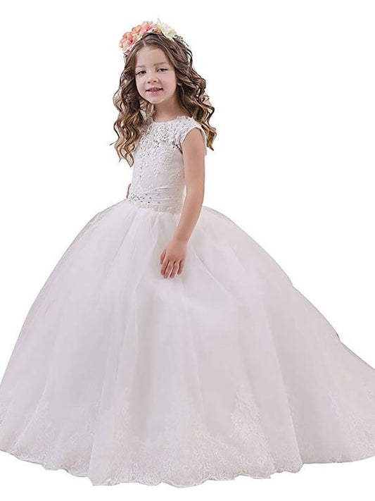 Sleeveless Scoop Tulle Gown Floor-Length Ball Flower Girl Dresses