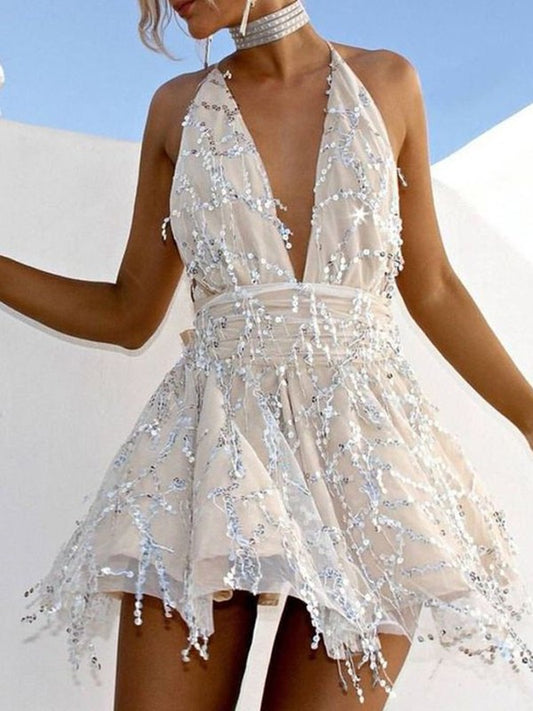 Sleeveless A-Line/Princess Halter Beading Short/Mini Homecoming Dress