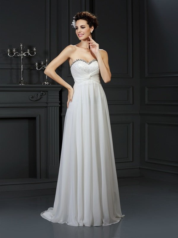 Ruffles Sweetheart A-Line/Princess Sleeveless Long Chiffon Wedding Dresses