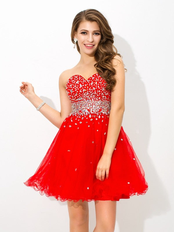 A-Line/Princess Sweetheart Beading Sleeveless Short Mackenzie Organza Homecoming Dresses Cocktail Dresses