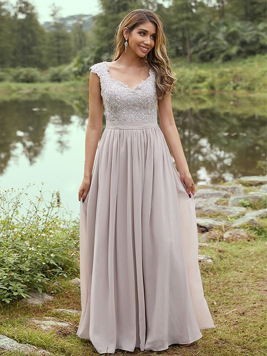 Applique Sleeveless A-Line/Princess Sweetheart Chiffon Floor-Length Bridesmaid Dresses