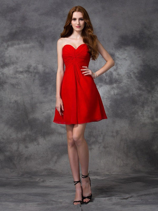 A-line/Princess Sweetheart Homecoming Dresses Allie Ruched Sleeveless Short Chiffon Cocktail Dresses