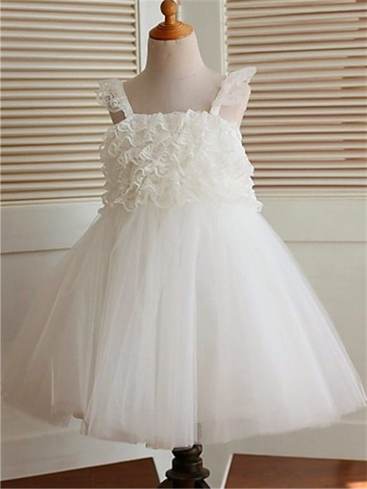 Organza A-line/Princess Ruffles Tea-Length Straps Sleeveless Flower Girl Dresses