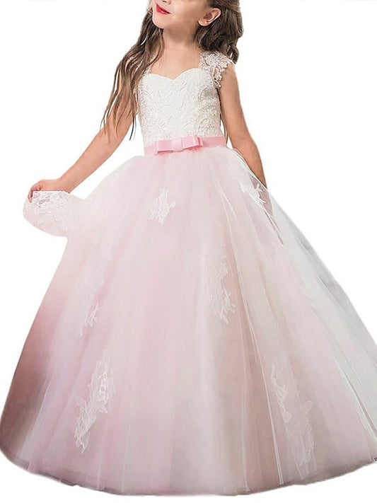 Tulle Sweetheart Sleeveless Ball Bowknot Floor-Length Gown Flower Girl Dresses