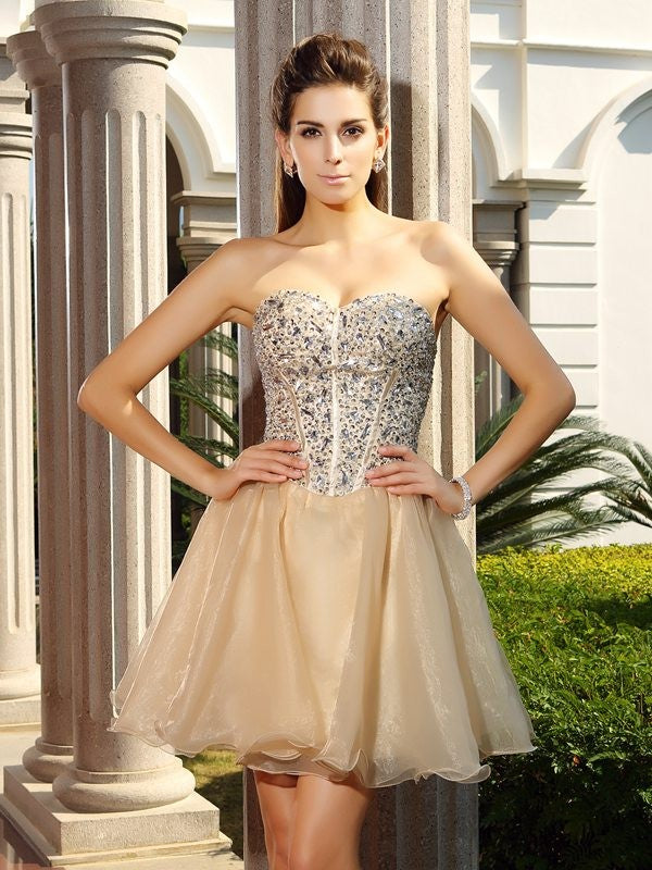 A-Line/Princess Adalyn Sweetheart Ruffles Sleeveless Short Homecoming Dresses Organza Cocktail Dresses