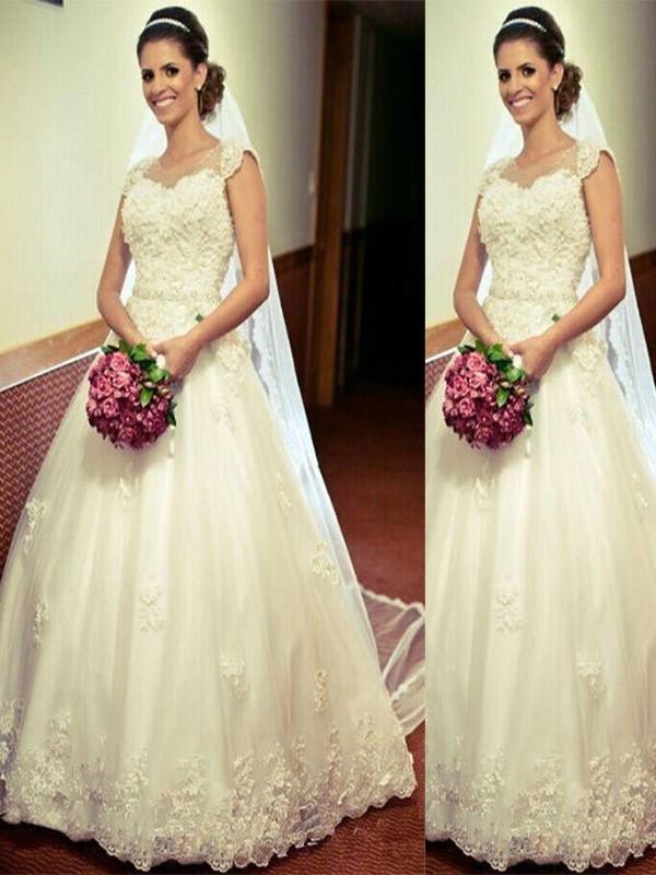 Ball Gown Tulle Floor-Length Sleeveless Sweetheart Wedding Dresses