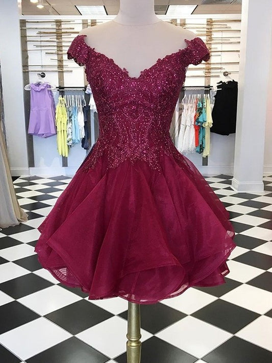 Beading V-neck Organza A-Line/Princess Sleeveless Short/Mini Homecoming Dresses