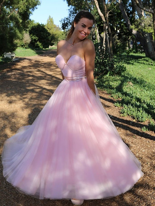 Tulle Sleeveless A-Line/Princess Sweetheart Sash/Ribbon/Belt Tea-Length Dresses