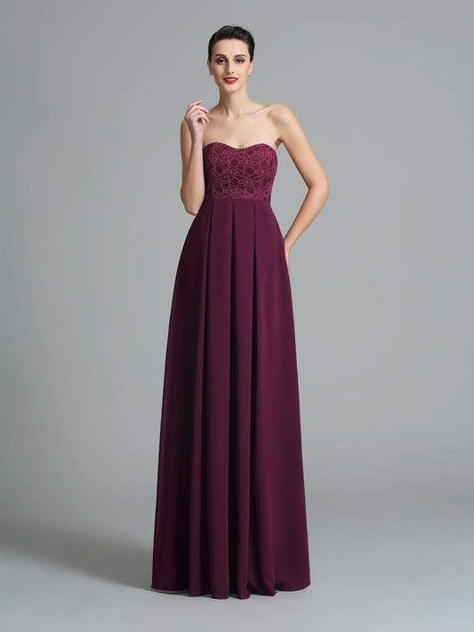 Sleeveless Long Ruffles A-Line/Princess Sweetheart Chiffon Bridesmaid Dresses