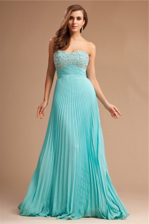 Empire Long Chiffon Sweetheart Beading Sleeveless Dresses