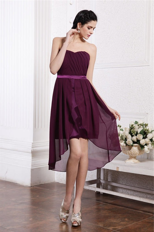 Low Pleats Sash Sleeveless Strapless High Sheath/Column Chiffon Cocktail Dresses