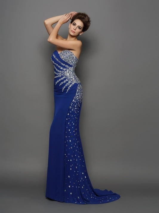 Trumpet/Mermaid Sleeveless Rhinestone Sweetheart Long Chiffon Dresses