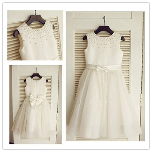 Bowknot A-Line/Princess Scoop Tulle Sleeveless Long Flower Girl Dresses