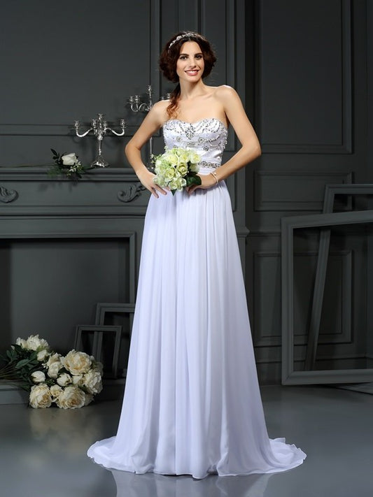 Sleeveless Sweetheart Beading A-Line/Princess Long Chiffon Wedding Dresses