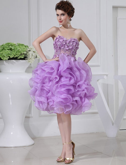 Short A-Line/Princess Sweetheart Sleeveless Beading Organza Cocktail Dresses