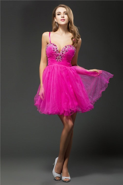 Jenny A-Line/Princess Sweetheart Homecoming Dresses Beading Sleeveless Short Organza Cocktail Dresses