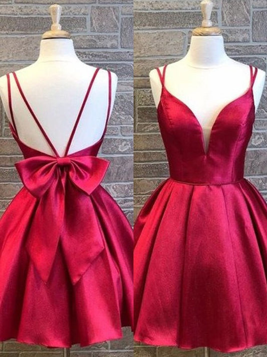 Straps Spaghetti Sleeveless Bowknot A-Line/Princess Satin Short/Mini Homecoming Dresses